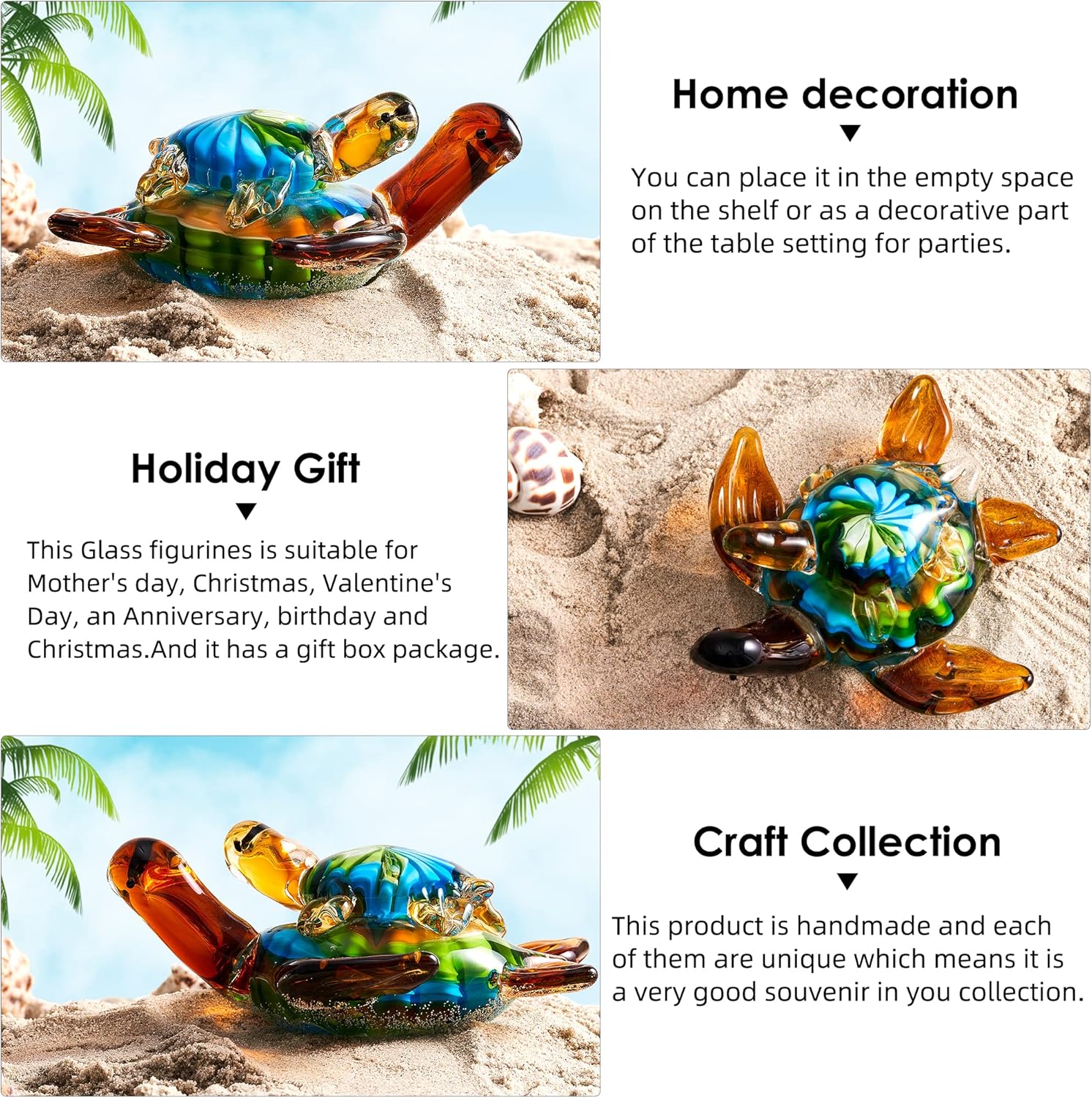 EUSTUMA Hand Blown Glass Sea Turtle Ornament