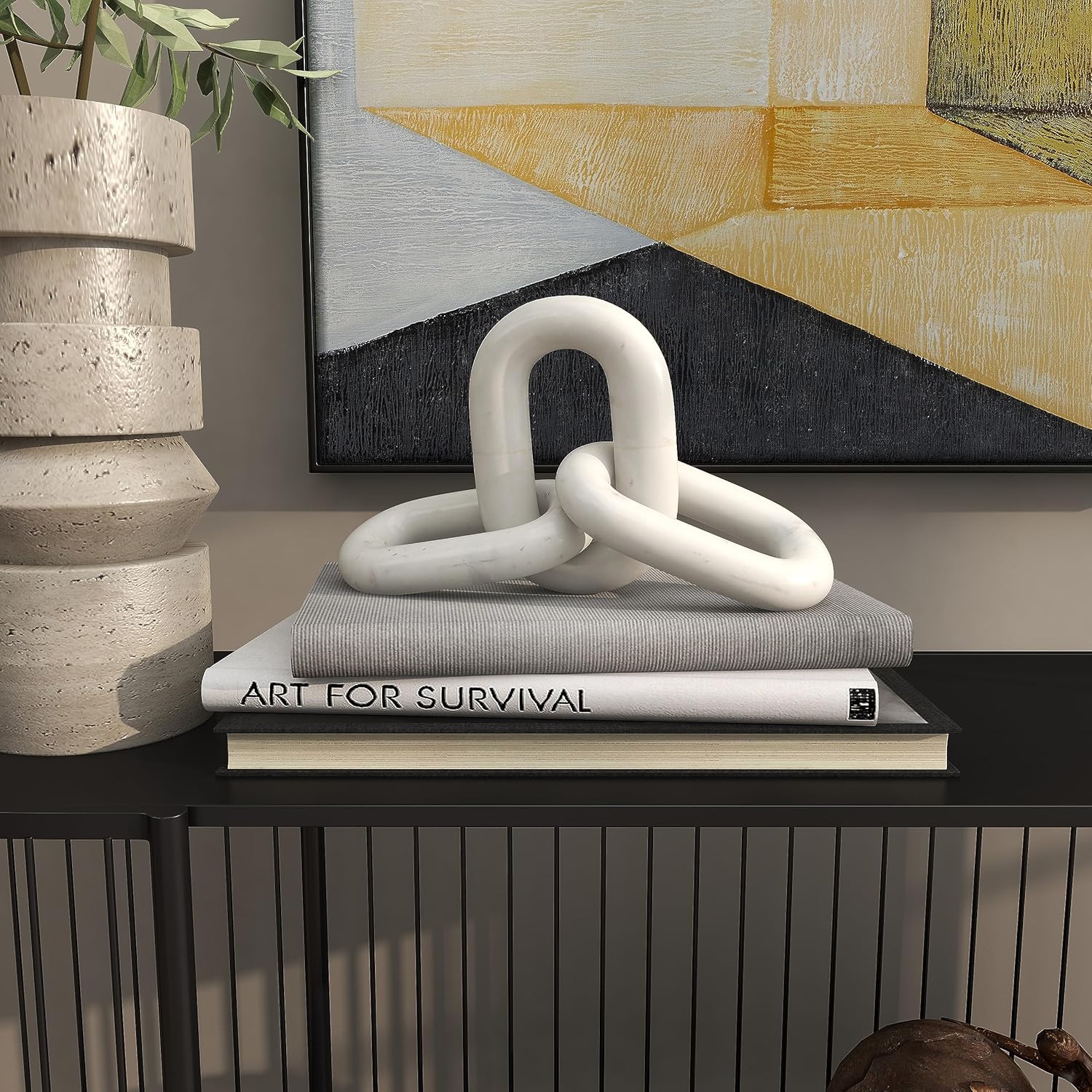 Deco 79 White Marble Chain Sculpture 3 Link Home Decor Statue