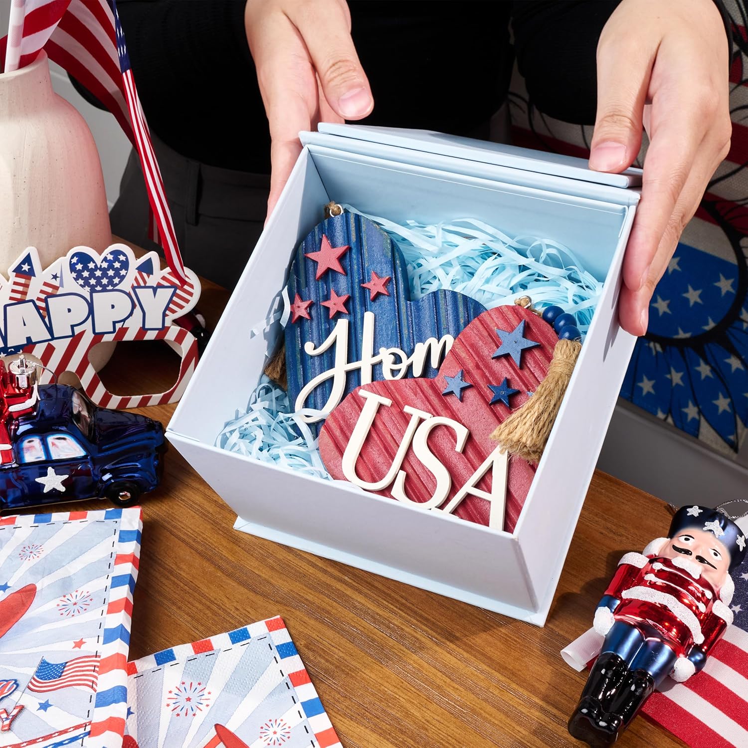 Valery Madelyn 4th of July Decor Heart Centerpieces 2 Pcs