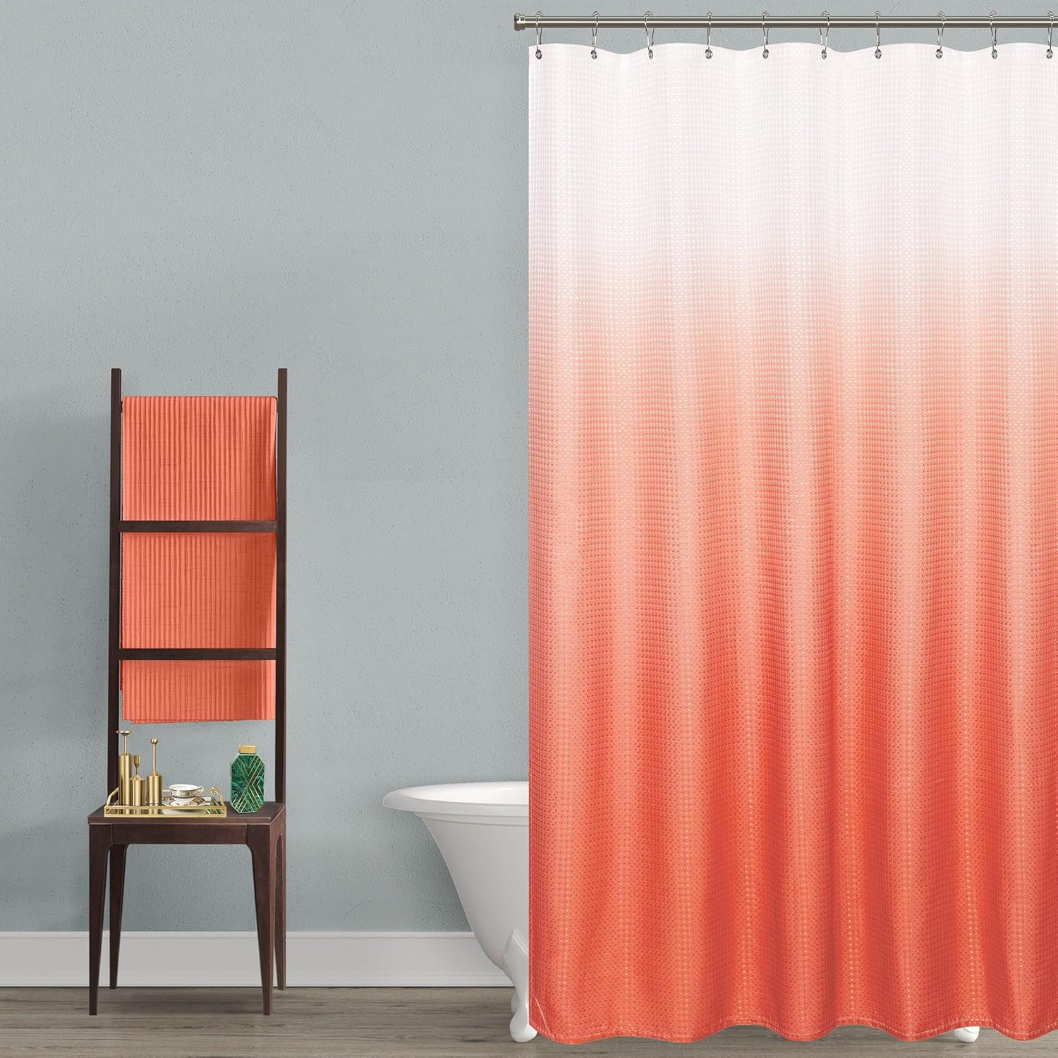 MrsNaturall Peach Ombre Shower Curtain Set 1