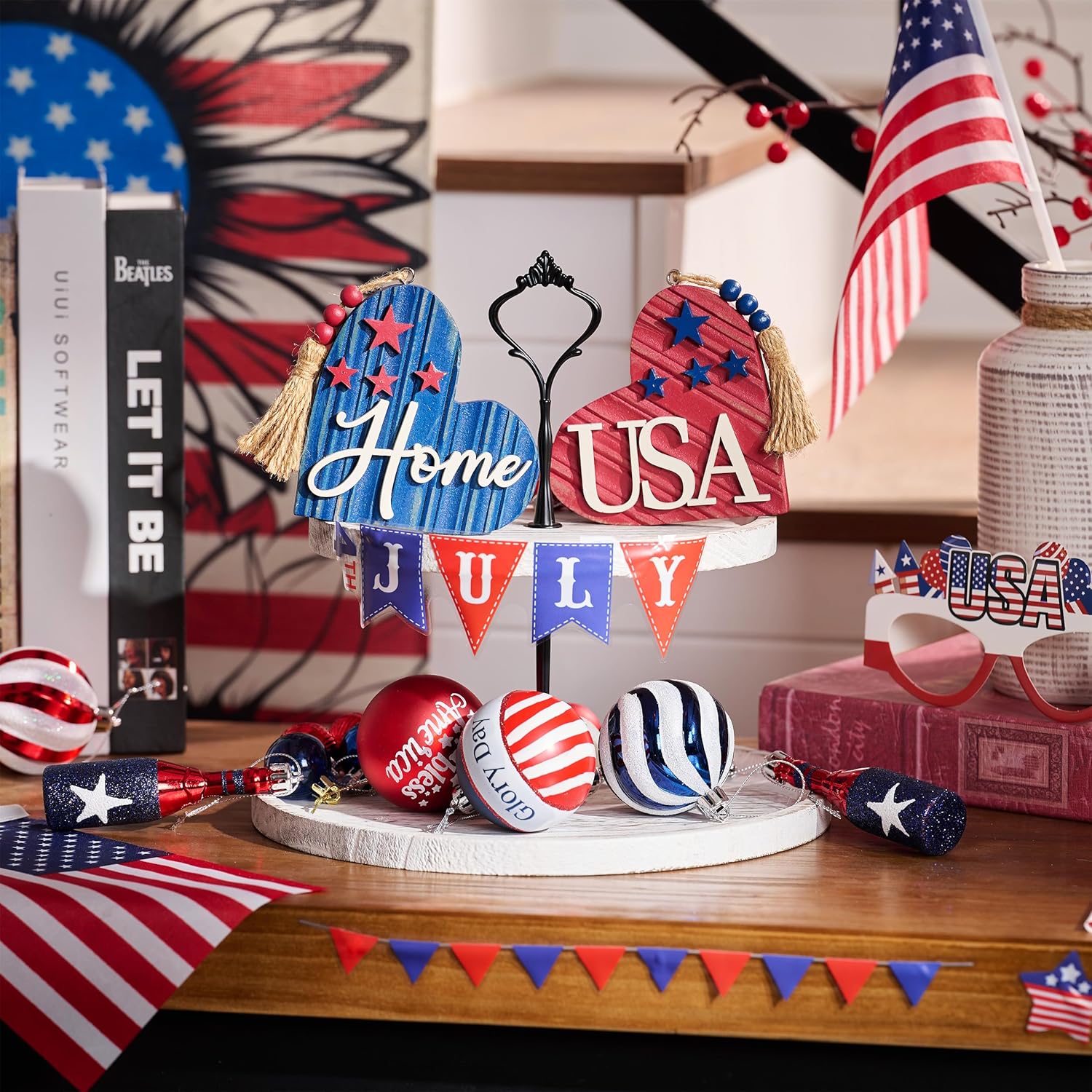 Valery Madelyn 4th of July Decor Heart Centerpieces 2 Pcs