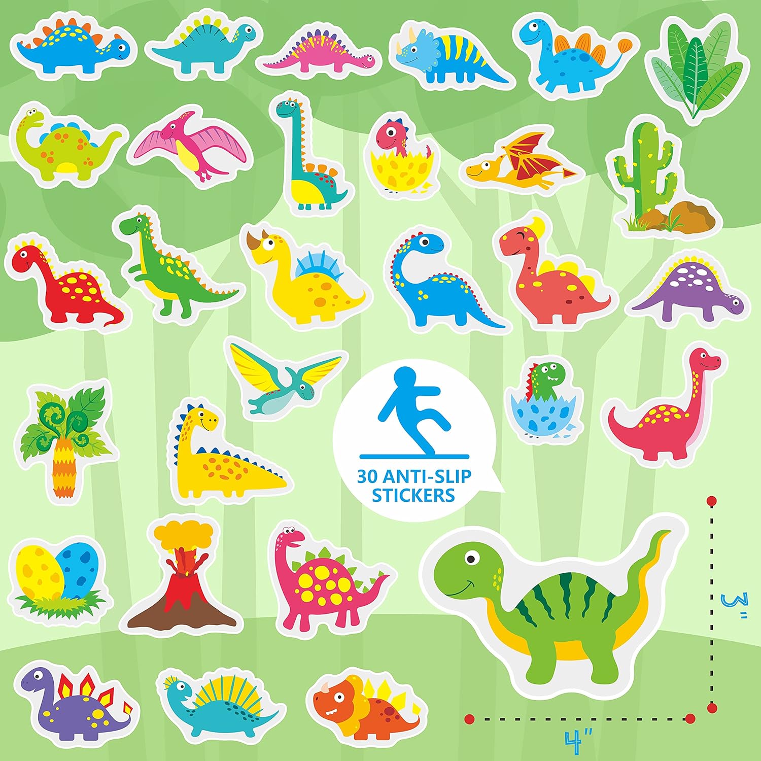 Hebayy 30 Non-Slip Bathtub Stickers with Dinosaur Design 1