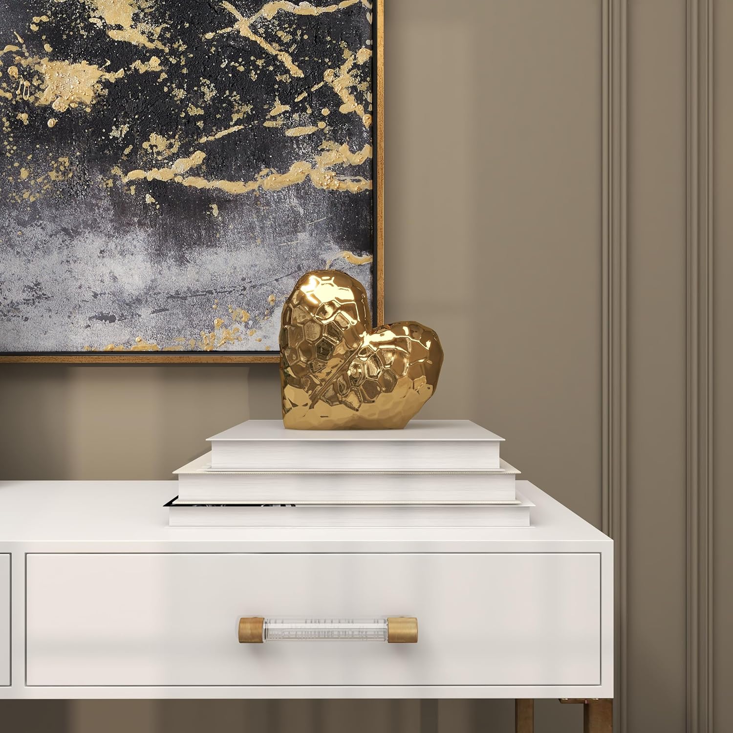 Deco 79 Gold Porcelain Heart Sculpture 8x3x8
