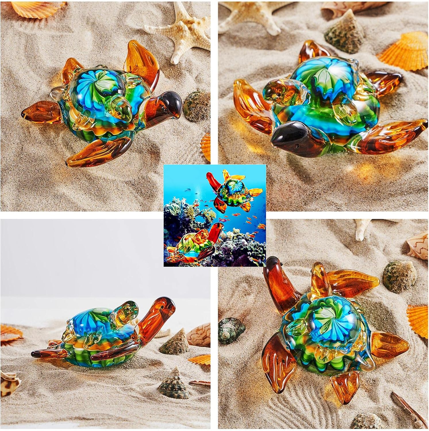 EUSTUMA Hand Blown Glass Sea Turtle Ornament